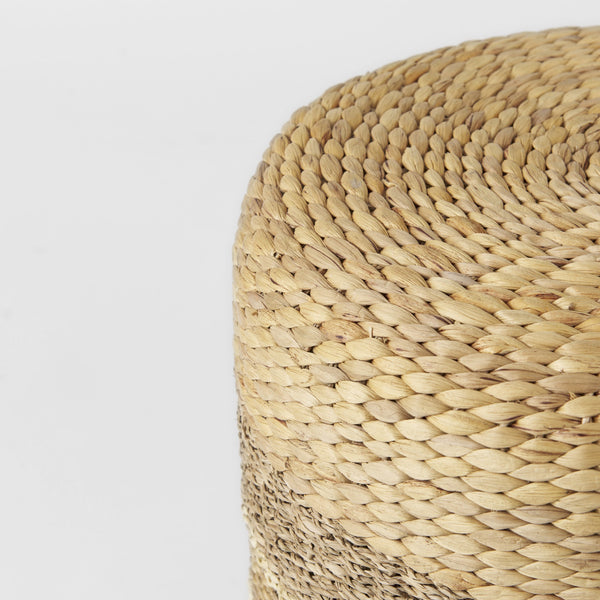 Maya 17.7L x 17.7W x 17.7H Light Brown W/Medium Brown Stripes Seagrass Round Pouf