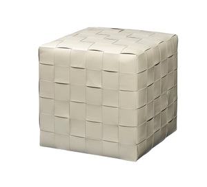 Woven Leather Ottoman, White 