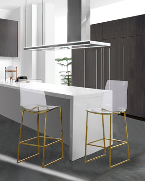 Winston Stool In Gold Metal/Lucite Polycarbonate