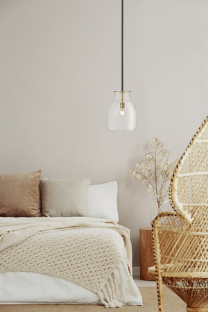 Bella 1 Light Mini Pendant in Matte Black + Olde Brass Finish