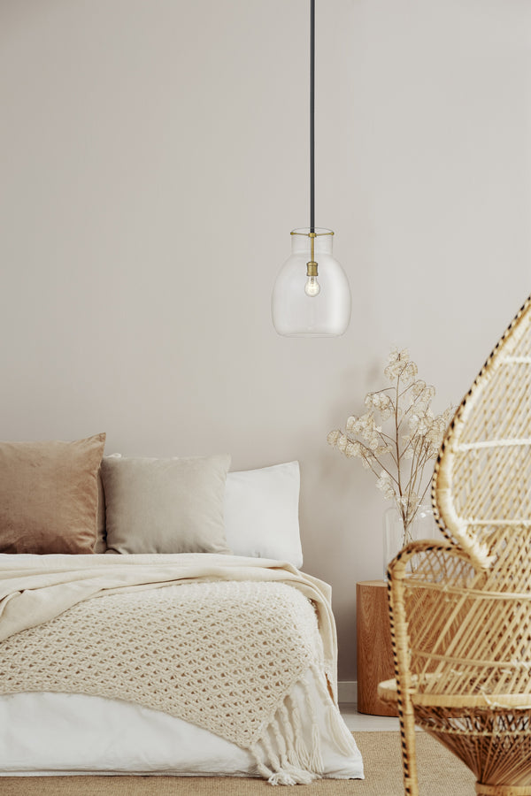 Bella 1 Light Mini Pendant in Matte Black + Olde Brass Finish