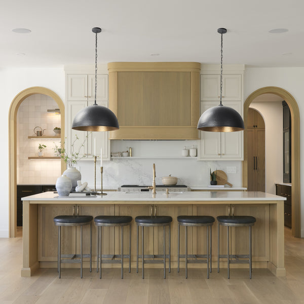 Karina 24" Round Matte Black Hammered Metal Dome Pendant Light
