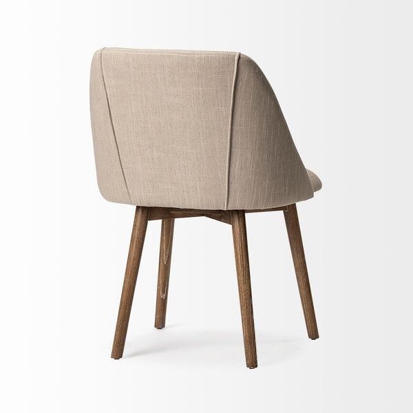 Ronald I Cream Fabric Wrap Brown Wooden Base Dining Chair