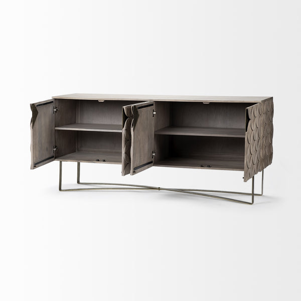Excelsior I (72x18.3) Solid Wood Gold Metal Base 4 Cabinet Door SideBoard