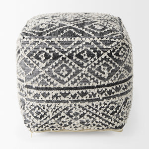 Farida  16.0L x 16.0W x 16.0H Dark Gray Wool and Polyester Patterned Pouf