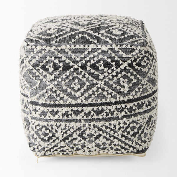 Farida  16.0L x 16.0W x 16.0H Dark Gray Wool and Polyester Patterned Pouf