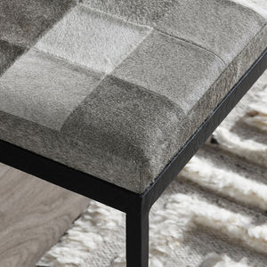 Achen Hide Bench with Hammered Iron Frame in Sparrow Gray