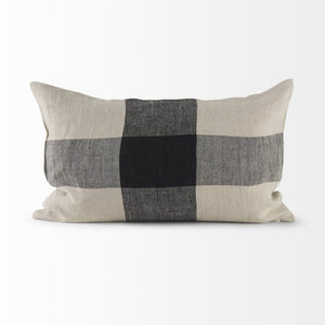 Raquel 13L x 21W Beige and Black Fabric Plaid Decorative Pillow Cover