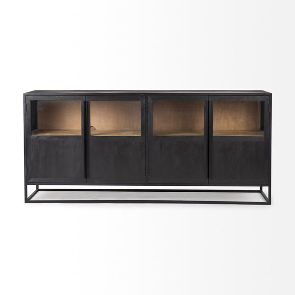 Sloan 80.0L x 17.0W x 36.0H Black Wood W/Black Metal Frame Sideboard