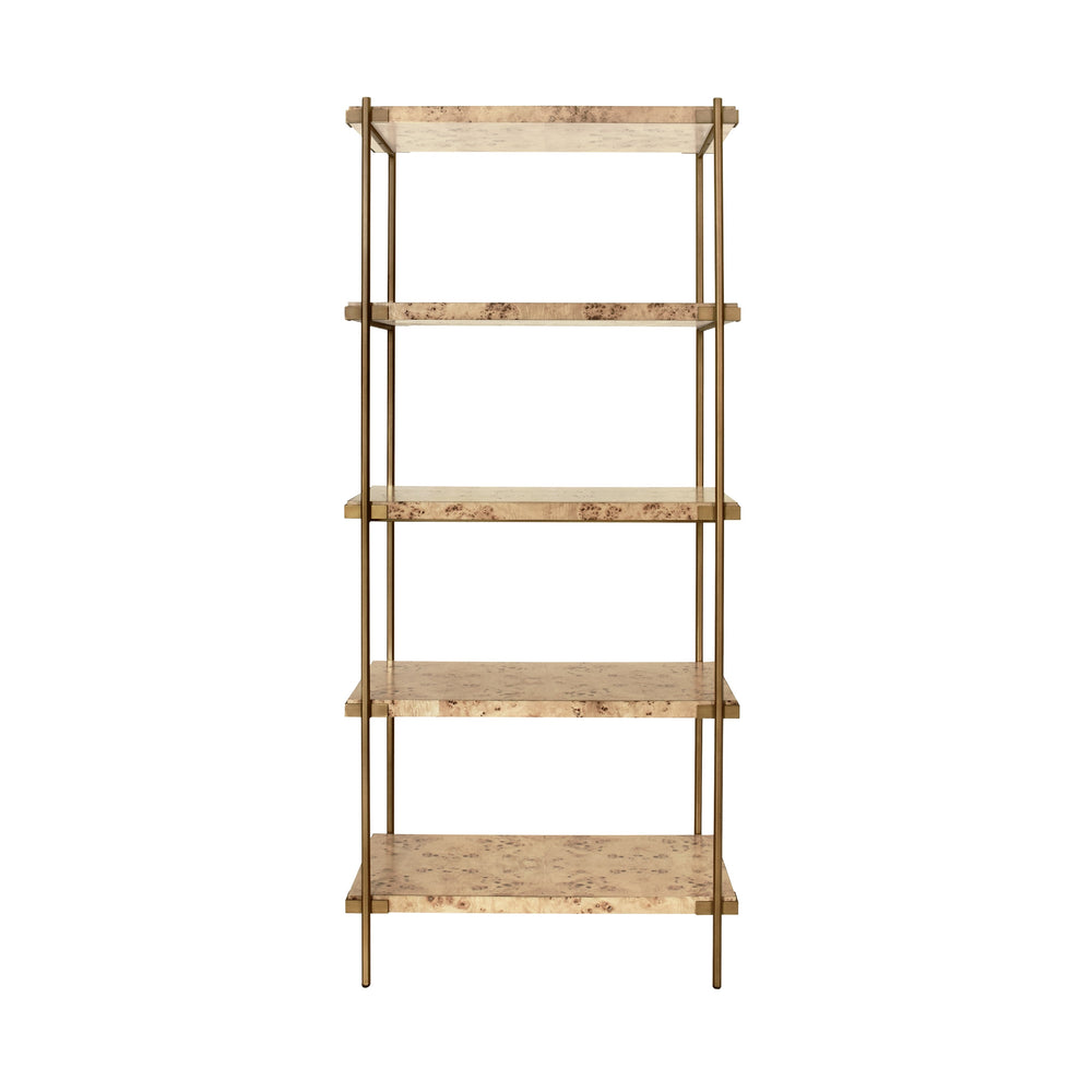 ANTIQUE BRASS ETAGERE WITH SHELVES IN BURL WOOD