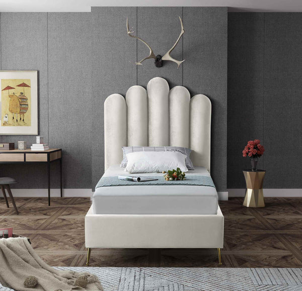 Anita Twin Bed In Cream Velvet