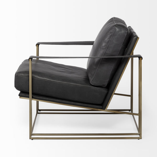 Watson Black Leather Wrap Gold Metal Frame Accent Chair