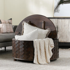 Shira Solid Wood Round Storage Coffee Table in Kona Brown Finish
