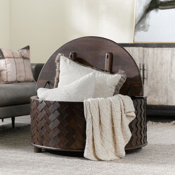 Shira Solid Wood Round Storage Coffee Table in Kona Brown Finish