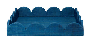 Wonderland Scalloped Decorative Raffia Tray, Indigo