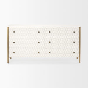 Savannah White Fir Veneer w/ Gold Metal Accents 6-Drawer Sideboard
