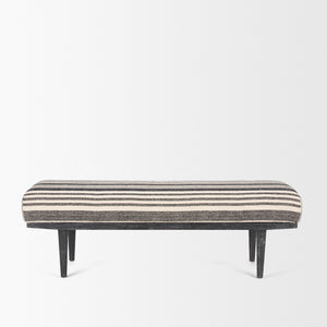 Shae Black Wood w/ Black and Cream Upholstered Bench