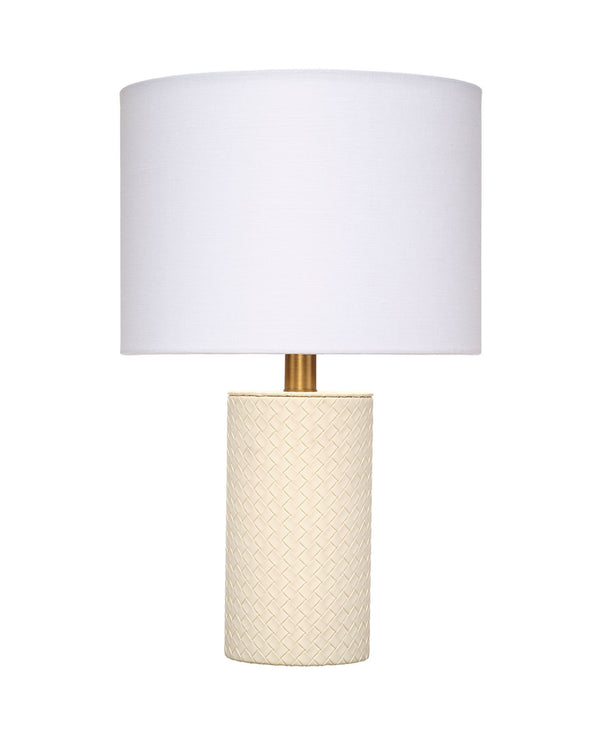 Roman Leather Table Lamp with Linen Shade, White
