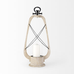 Zain II Large Brown Wooden Vintage Inspired Candle Holder Lantern