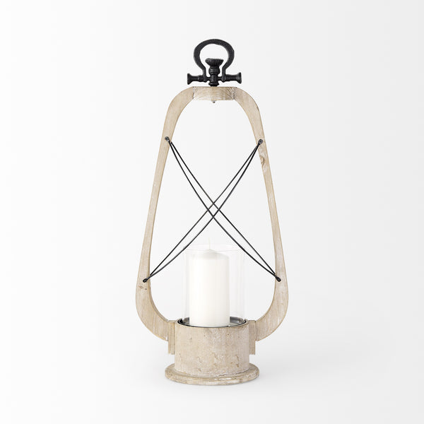 Zain II Large Brown Wooden Vintage Inspired Candle Holder Lantern