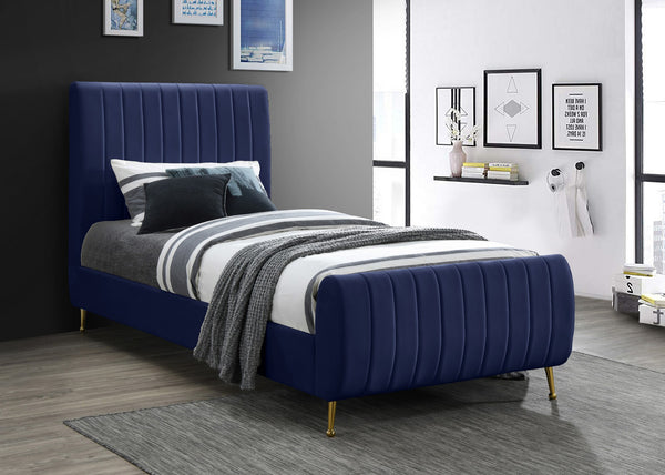 Marcos Twin Bed In Navy Velvet
