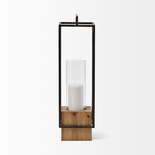 Orionis Large Wood w/ Black Metal Lantern Candle Holder