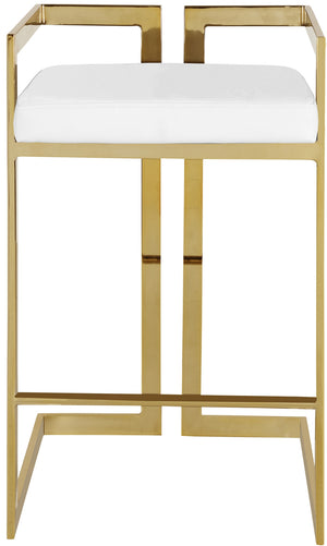 Winifred Stool In White Faux Leather and Gold
