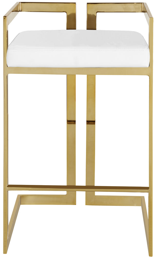 Winifred Stool In White Faux Leather and Gold