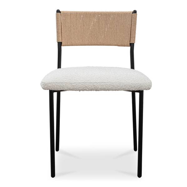 Moe's Foley Dining Chair Set, White Bouclé, Paper Rope