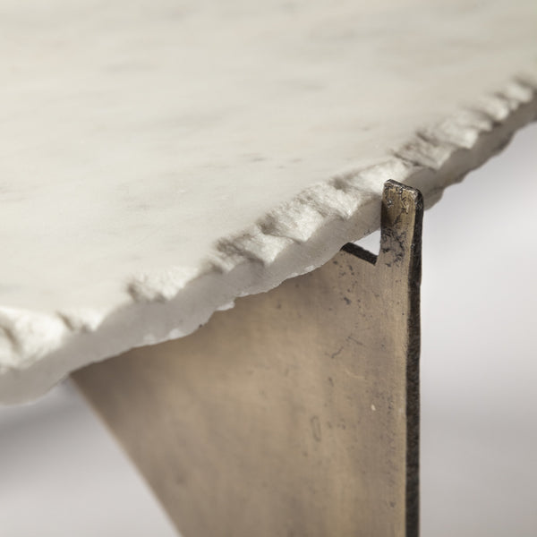 Reinhold 49" Round White Marble Top Gold Metal Base Coffee Table