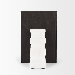 Cavetto White Marble Bookends w/rough carving S/2