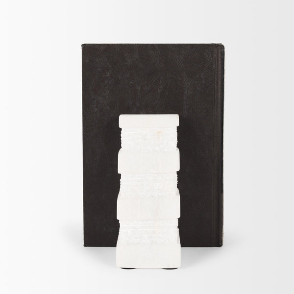 Cavetto White Marble Bookends w/rough carving S/2