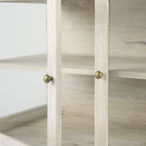 Arelius 36L x 18W x 32H White Wood, Gold Metal Base w/ 2 Glass Doors Accent Cabinet