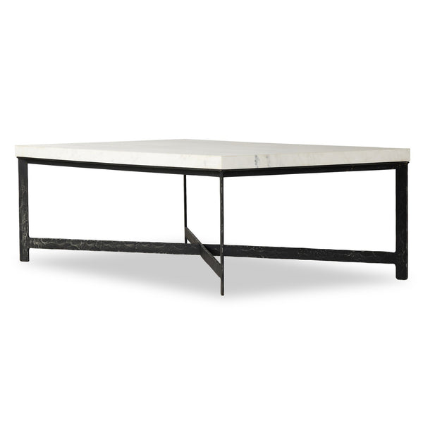 Hammered Iron Coffee Table In White Marble