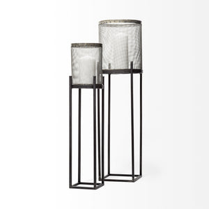 Steen Set of Two Black Meshed Metal Candle Holder Lanterns