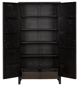 Maharadscha Small Hutch in Pale Mahogany with Matte Black Industrial Steel Base and Brass Pulls