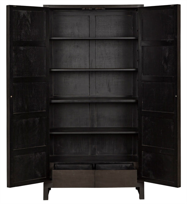 Maharadscha Small Hutch in Pale Mahogany with Matte Black Industrial Steel Base and Brass Pulls