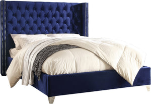 Isabel Queen Bed In Navy Velvet