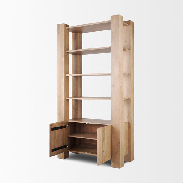 Beth Light Brown Wood w/ Open and Closed Storage Shelving Unit