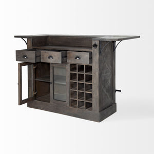 Cheers Dark Brown Solid Wood  Wine Bottle Storage Kitchen Island