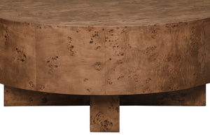 THICK TOP COFFEE TABLE WITH CROSS BASE IN DARK BURL WOOD