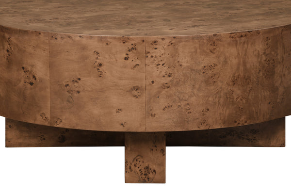THICK TOP COFFEE TABLE WITH CROSS BASE IN DARK BURL WOOD