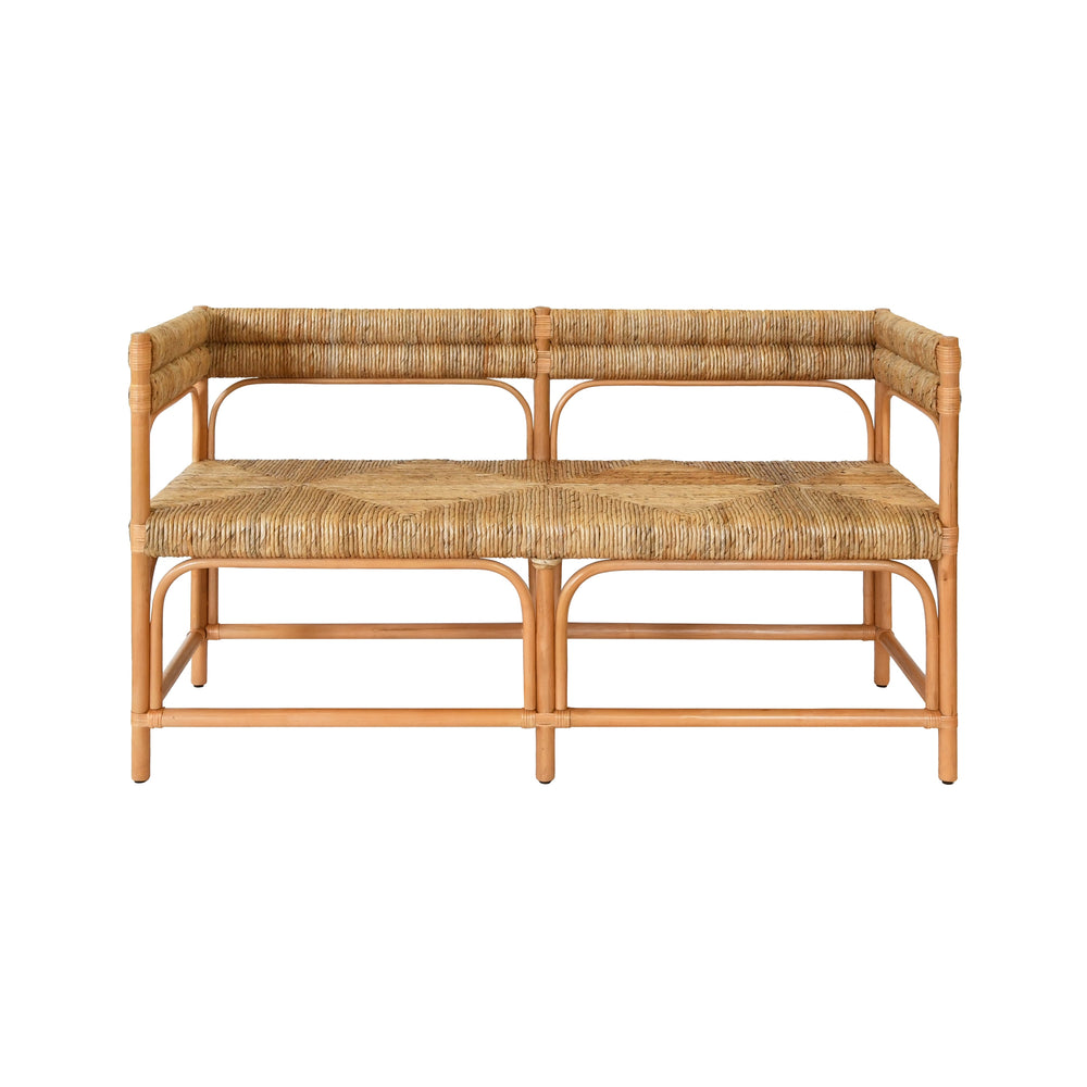 RATTAN BENCH WITH SEAGRASS WRAPPED SEAT AND SEAT BACK