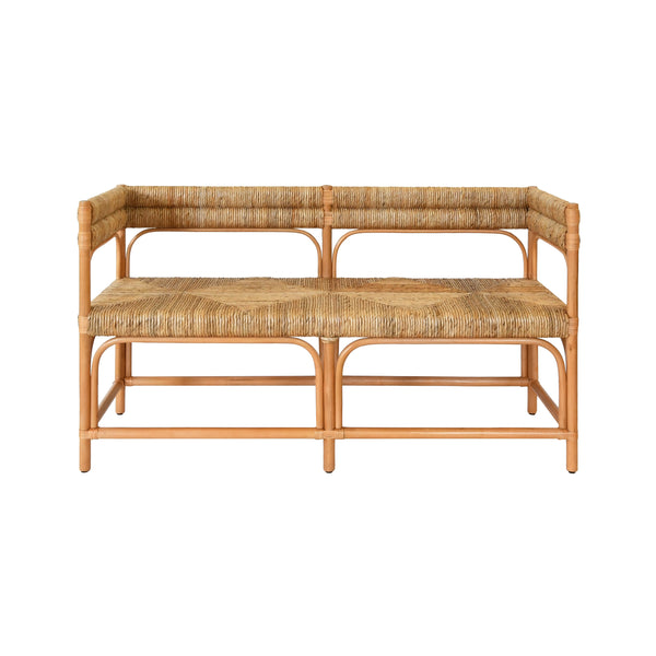 RATTAN BENCH WITH SEAGRASS WRAPPED SEAT AND SEAT BACK