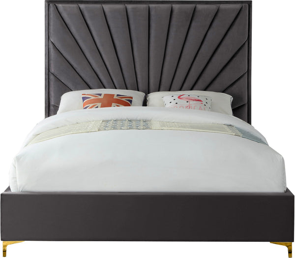 Wilfred Queen Bed In Grey Velvet