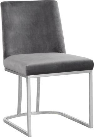 Rick Dining Chair In Grey Velvet and Chrome