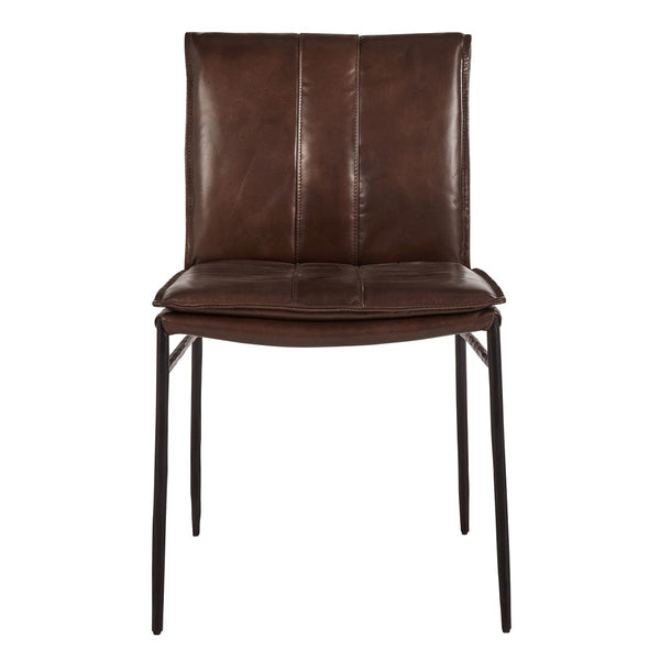 Mayer Leather Dining Chair Set of 2 with Hammered Iron Legs