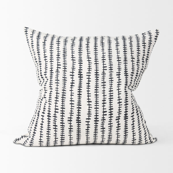 Jenna Cream w/ Black Print Linen Square Decorative Pillow Cover