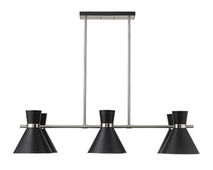 Soriano 6 Light Island/Billiard in Matte Black + Brushed Nickel Finish