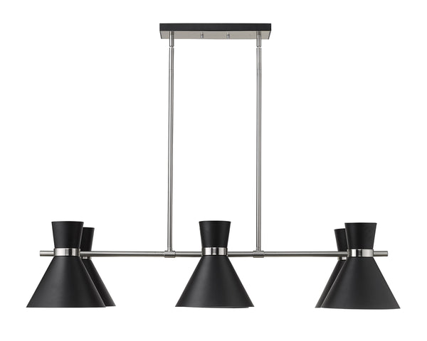 Soriano 6 Light Island/Billiard in Matte Black + Brushed Nickel Finish